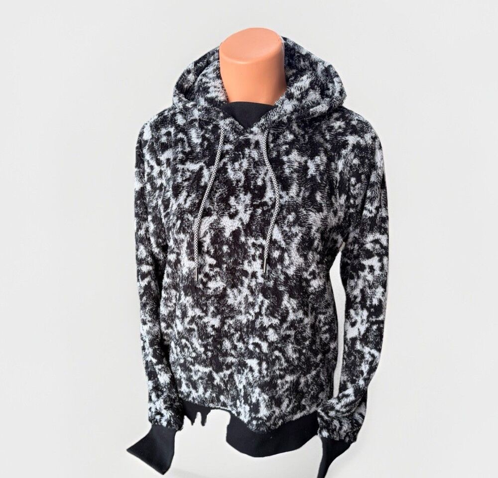 Athleta Tugga Sherpa Jacquard Hoodie Glacier Black White Fleece Pullover Size S